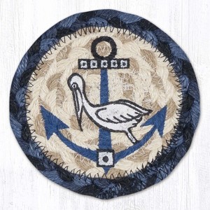 Earth Rugs Coastal Pelican on Anchor Printed Coaster – 5"x5" Braided Jute, Nautical Beach House Accent - 1 of 3