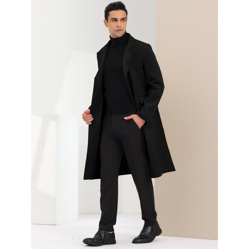 Lars Amadeus Men's Winter Single-Breasted Notched Lapel Long Overcoat, 4 of 7