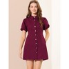 Allegra K Women's Puff Short Sleeve Collared Button Front Mini Denim Dress - 2 of 4