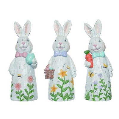 Transpac Resin Bright Rustic Easter Bunny Figurines Set of 3 Home Decorations Easter