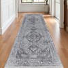 8' Gray and Silver Oriental Power Loom Worn Faded Runner Rug - 2 of 4