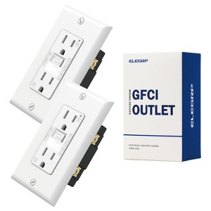 ELEGRP Black 15 Amp 125V Tamper Resistant Duplex Self-Test GFCI Outlet with Night Light, with Wall Plate (2-Pack) - 1 of 1