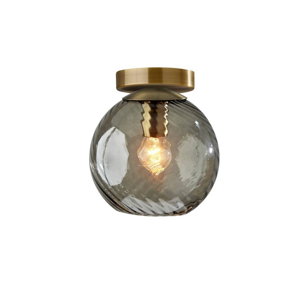 Photos - Chandelier / Lamp Adesso Camden Flush Mount Antique Brass: 9.5" High, ETL Listed, Glass Shade, Metal Body, 60W E26 