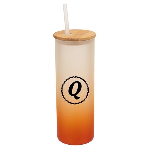 Elanze Designs Q Monogram Letter Initial Rope Circle Wrap-Around Design 25 Ounce Frosted Gradient Glass On-The-Go Coffee Travel Skinny Tumbler Mug - 1 of 1