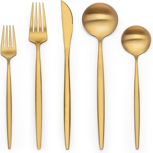 BRINJOY 40-Piece Gold Stainless Steel Silverware Set - Satin Finish Cutlery Set for 8, Non-Tarnish Design - 1 of 4
