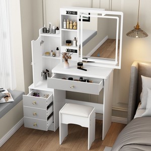 Hitow 3 Colour Touch Light Vanity Table with Stool and Mirror Dressing Table Set Dressing Table - 1 of 4