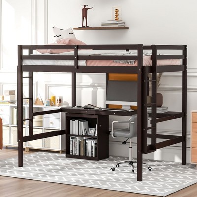 Wooden Loft Bed with Desk, Writing Board and 2 Drawers Cabinet - ModernLuxe