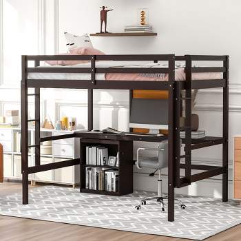 Full Size Loft Bed With Drawers, Desk And Wardrobe, Espresso ...