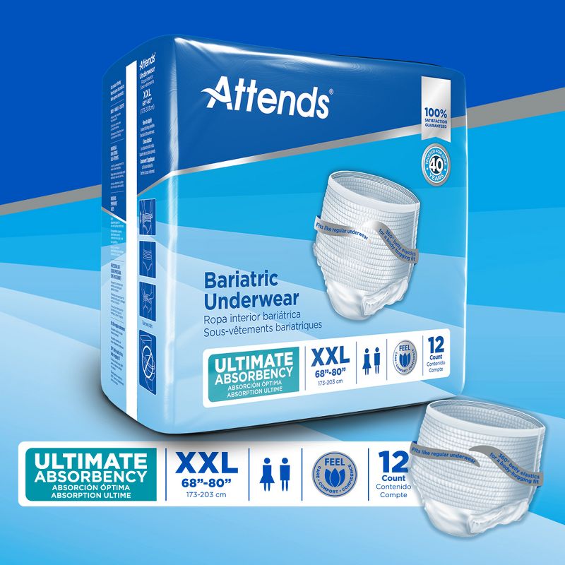 Attends Unisex Bariatric Protective Adult Underwear, Heavy Absorbency, White, XX-Large (68" - 80"), 12 Count, 4 of 7