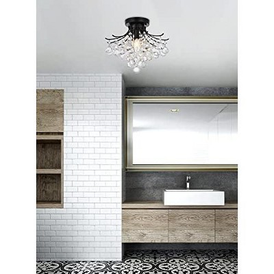 Matte Black and Crystal 16-Inch Flush Mount Light