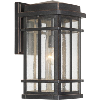 John Timberland Mission Outdoor Wall Light Fixture Oil Rubbed Bronze 16" Clear Seedy Glass for Exterior House Porch Patio Deck