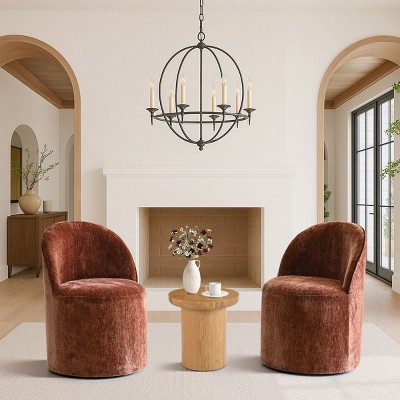 2-Piece Rolling Lounge Chair Set, Upholstered Barrel Accent Chairs with Wheels for Living Room or Small Conversation Area-Maison Boucle