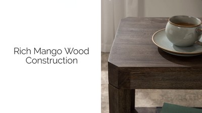 Handcrafted Graywash Mango Wood Two-Tier Side Table