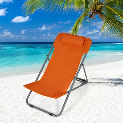 Orange Folding Beach Lounger Set with Adjustable Backrest