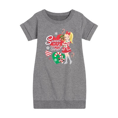 JoJo Siwa Sweet As A Candy Cane Graphic Short Sleeve Fleece Dress - Heather Grey - 2T