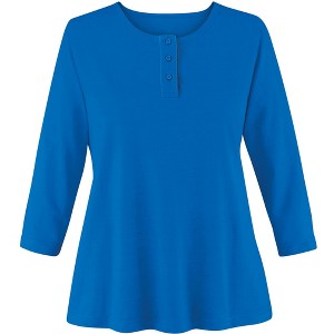 Collections Etc 3/4 Sleeve Scoop Neckline Knit Henley Top - 1 of 4