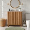 Merax Natural Wood Fluted Bathroom Vanity with Ceramic Sink and U-Shaped Adjustable Shelf - 2 of 4