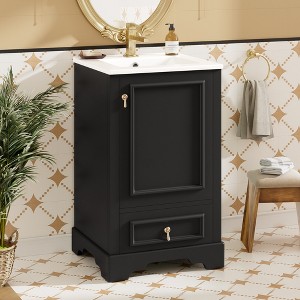 KWPZQEB 20" Bathroom Vanity with Ceramic Basin, Undermount Vanity Sink Cabinet with Doors and Adjustable Shelf, Storage Cabinet for Bathroom - 1 of 4