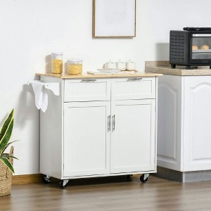 Resenkos 41" Modern Rolling Kitchen Island on Wheels, Utility Cart Storage Trolley with Rubberwood Top & Drawers, - 1 of 4