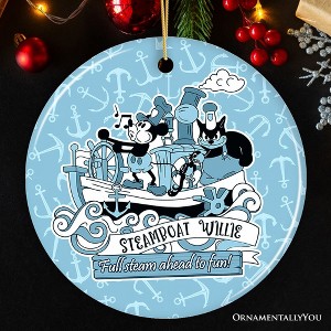 Full Steam Ahead to Fun Quote Ornament, Nostalgic Steamboat Willie Christmas Gift| OrnamentallyYou - 1 of 4
