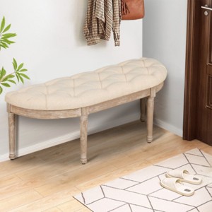 Half Moon French Vintage Bench, Tufted Fabric Upholstered Dining Bench,Ottoman Bench With Wood Legs,Entryway Bench-Cuddlewood - 1 of 4