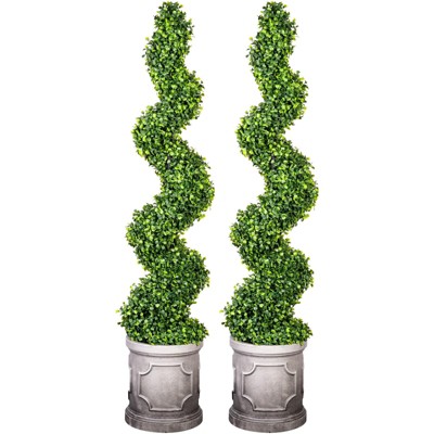 Hykolity Artificial Spiral Boxwood Topiary Tree, 3FT 4FT with Classical White Planter, Evergreen Faux Trees, Indoor Outdoor Porch Home Decor, 2-Pack