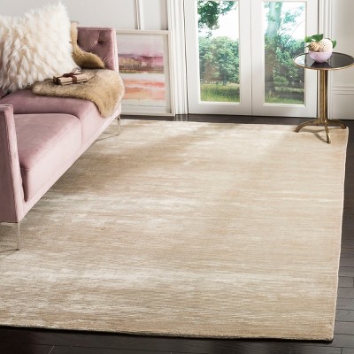 Elegant Beige Hand-Knotted Wool & Viscose 4' x 6' Area Rug