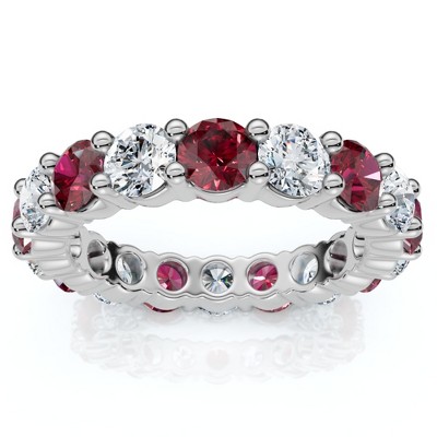 Pompeii3 3Ct Ruby & Diamond Eternity Ring 14k Gold or Platinum Lab Created