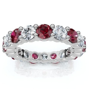 Pompeii3 3Ct Ruby & Diamond Eternity Ring 14k Gold or Platinum Lab Created - 1 of 4