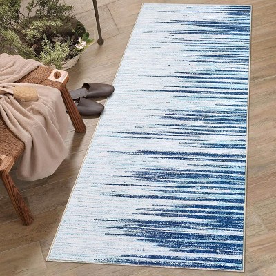Washable Modern Rug, Low Pile, Non-Slip, Stain Resistant Striped Bohemian Carpet for Living Room Bedroom Dining Office
