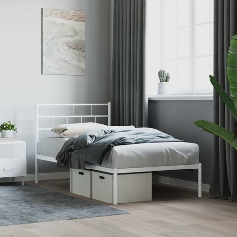 Vidaxl Metal Bed Frame With Headboard White 39.4 In.x78.7 In. : Target