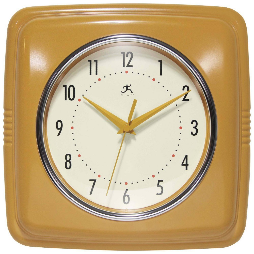 Infinity Instruments 9.25" Square Retro Wall Clock Mustard Yellow: Indoor Decorative Analog Display