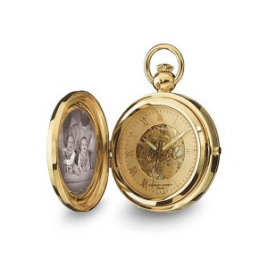 Black Bow Jewelry Charles Hubert Gold Finish Brass 2-Photo Insert Pocket Watch - 1 of 4