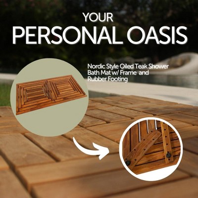 Nordic Teak Wood Oiled Double Framed Bath Mat 40" x 20"