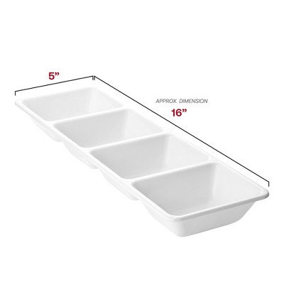 White 16" x 5" 4-Section Rectangular Disposable Plastic Tray Set