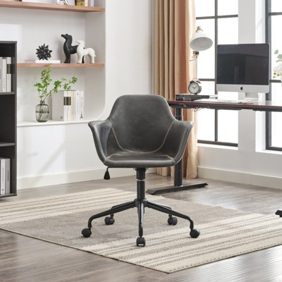TiramisuBest Mid - Century Modern Black PU Leather Office Chair, Adjustable, Reclinable, Stable Base