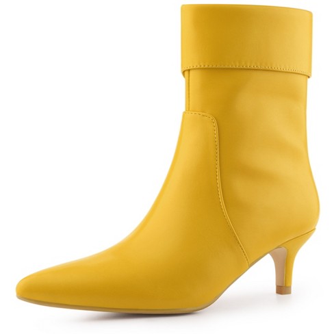 Yellow kitten heel boots sale