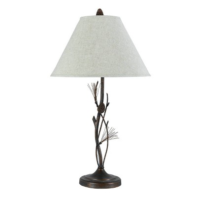 Three Light Brass Pinecone Table Lamp