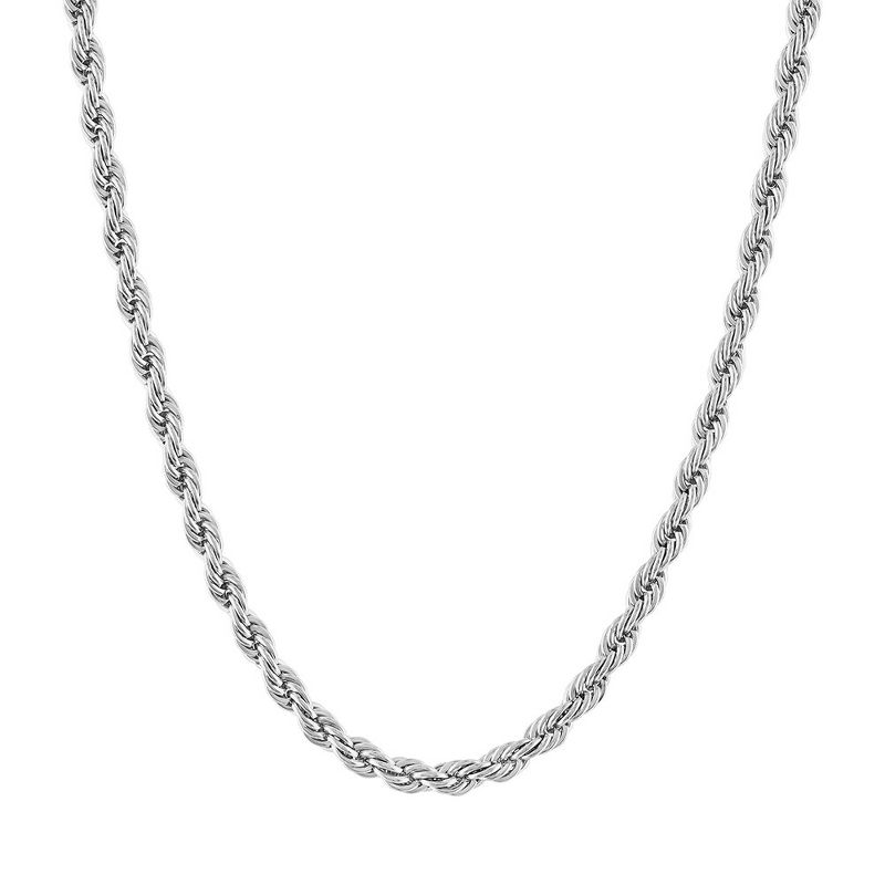 KISPER 24k White Gold Rope Chain Necklace – Thick 5mm White Gold Plated Stainless Steel Jewelry for Men & Women with Lobster Clasp, 1 of 8