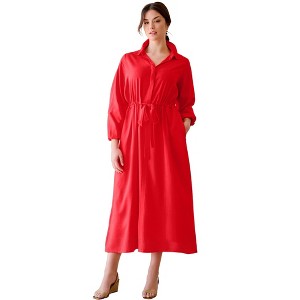 Ellos Linen Blend Tie Waist Midi Dress - 26/28, Hot Red : Target