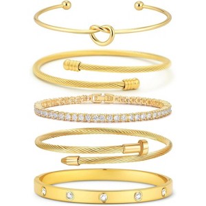 18K Gold Plated Love Bangle Bracelet Stack Cuff Jewelry Set for Women with Gift Box, Elegant Design - 1 of 4