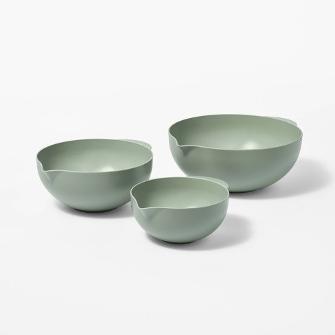 3pc Plastic Mixing Bowl Set With Pour Spots (no Lids) Green