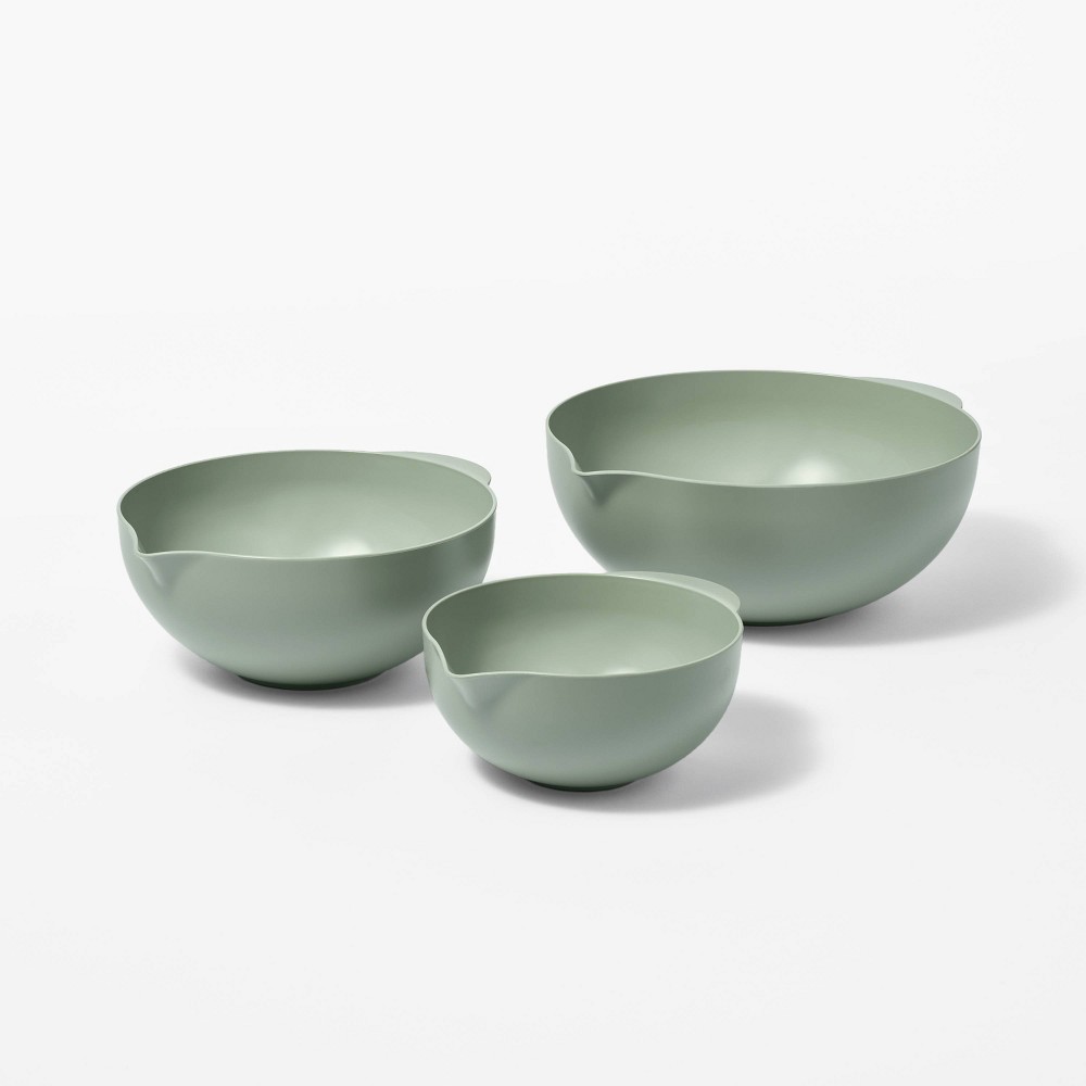 3pc Plastic Mixing Bowl Set with Pour Spots (no lids) Green - Figmintâ„¢