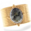 Anna-Kaci Women's Wide Statement Ring Gold Tone with Round Stone Marble-Like Stone and Textured Details - 3 of 4