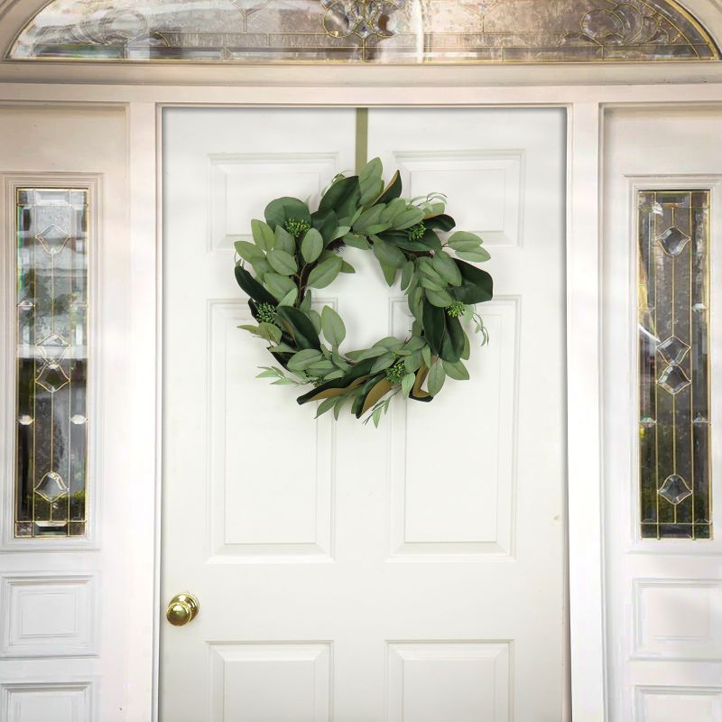 22" Artificial Eucalyptus and Magnolia Leaf Woven Branch Base Wreath - National Tree Company, 2 of 4