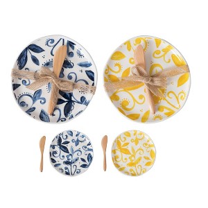 Transpac Ceramic Citrus Indigo App Plates w/Wood Spreader Home Decorations Spring - 1 of 1