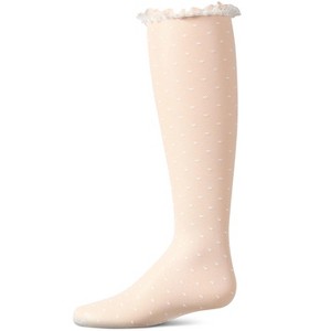 Memoi Girls Lace Trimmed Dot Mesh Knee Sock - 1 of 4