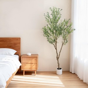 Artificial Olive Tree with Fruits in Pot - Realistic Faux Olive Plant with Lifelike Leaves for Indoor & Outdoor,  Fake Tree for Home, Office Decor - 1 of 4