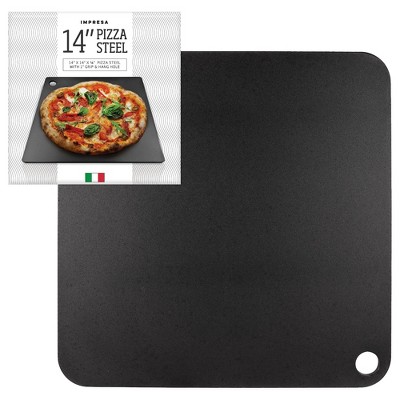 14x14 Inch Black Steel Pizza Baking Plate with Finger Hole
