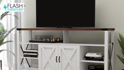 White and Rustic Oak 60" Farmhouse TV Stand with Cabinet
